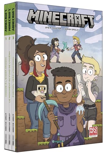 jaquette livre Minecraft - La Bd Officielle - Pack En 3 Volumes : Tome 1, Chasse À L'ender Dragon - Tome 2, Le Monument Au Fond De L'océan - Tome 3, Portail Vers L'inconnu