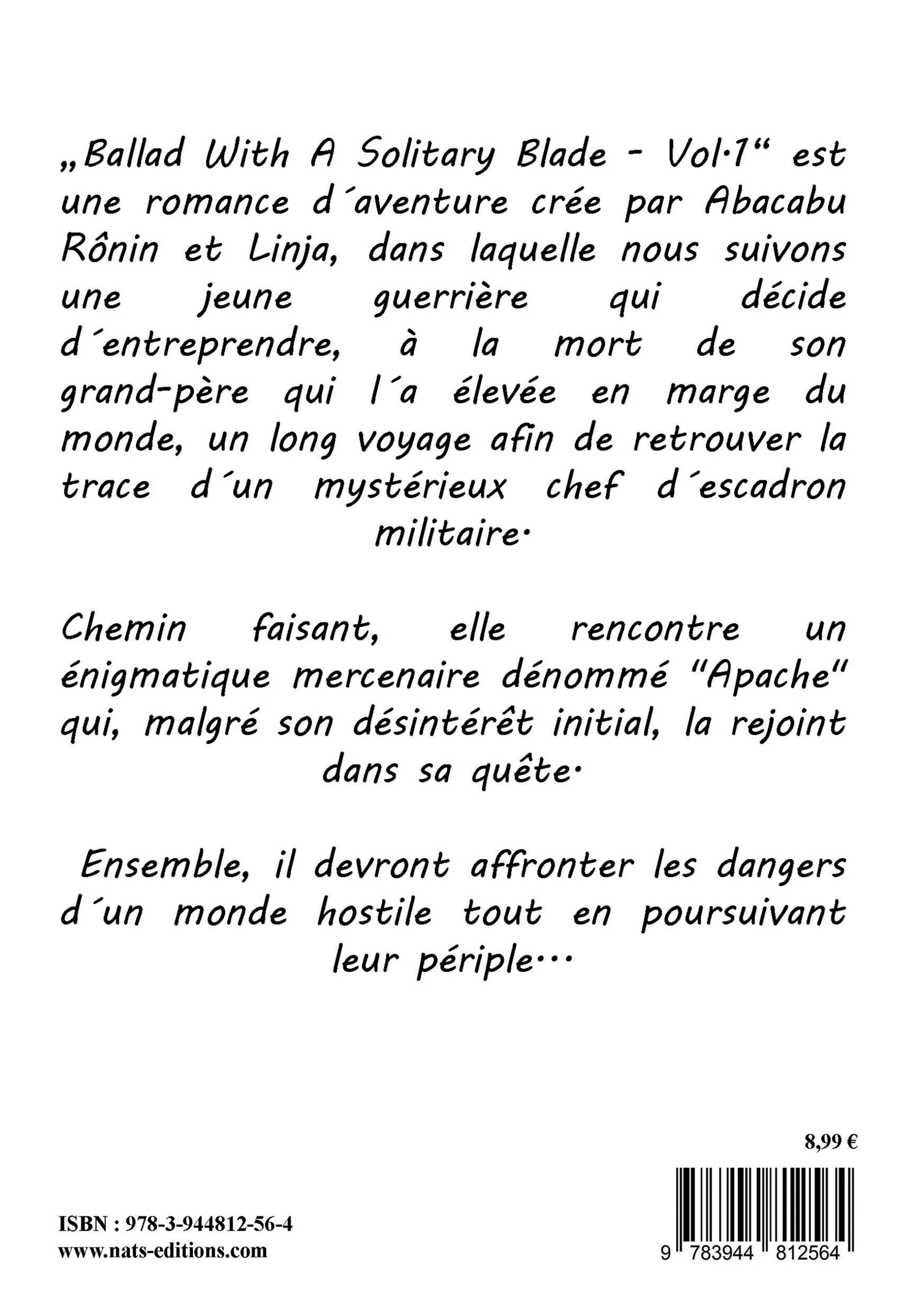 jaquette livre Ballad with a solitary blade, Tome 1 :