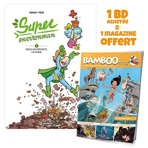 jaquette livre Super Environman Tome 1 - Sous Les Déchets, La Plage - Avec Bamboo Mag N° 73, Juillet-Août-Septembre 2021 Offert
