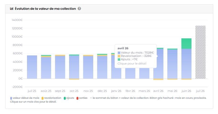 graphique valeur totale de la collection avec évolution dans le temps