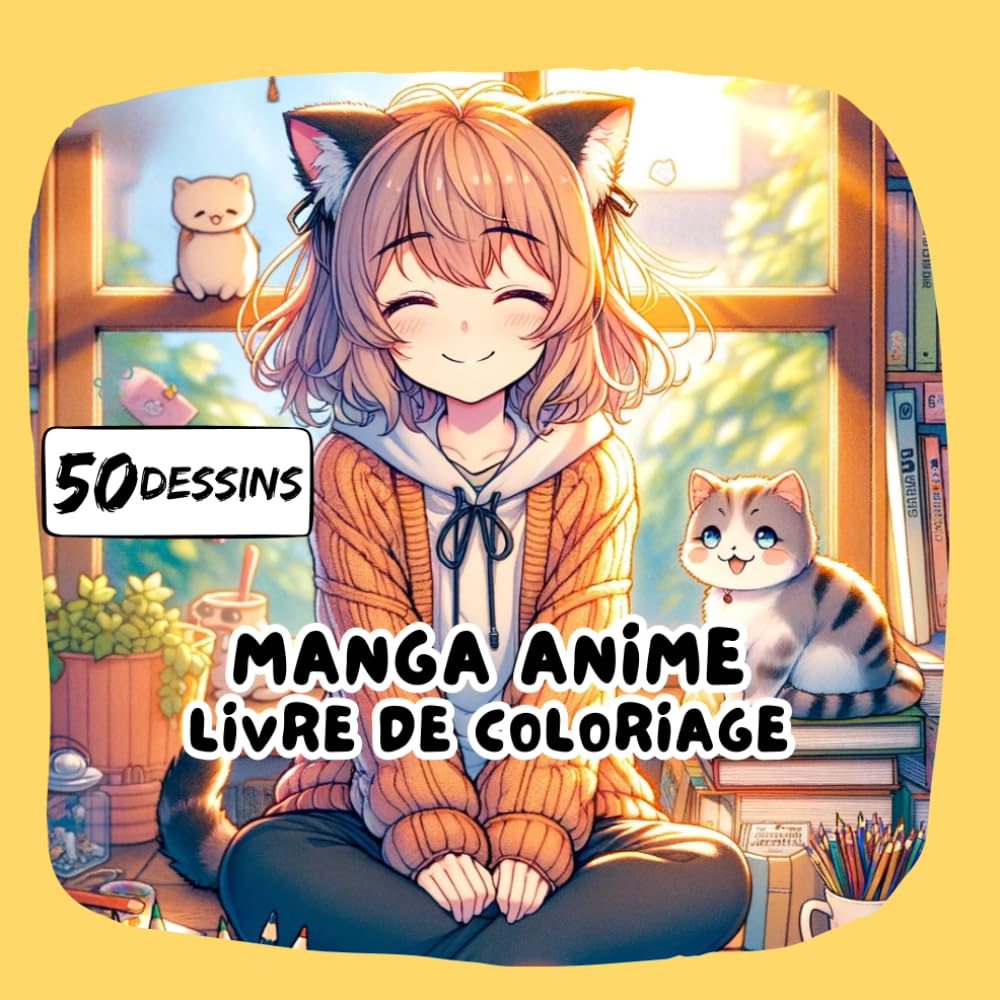 jaquette album Livre de Coloriage Mangas: livre manga comme cadeau pour les filles | 50 dessins pour colorier et se détendre