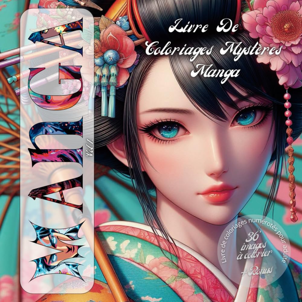 jaquette album Coloriage mystere manga pour adulte: coloriage magique numéroté dans le style manga/japonais - Trompe l'oeil - Art thérapie - Anti-Stress - Idée cadeau - BONUS