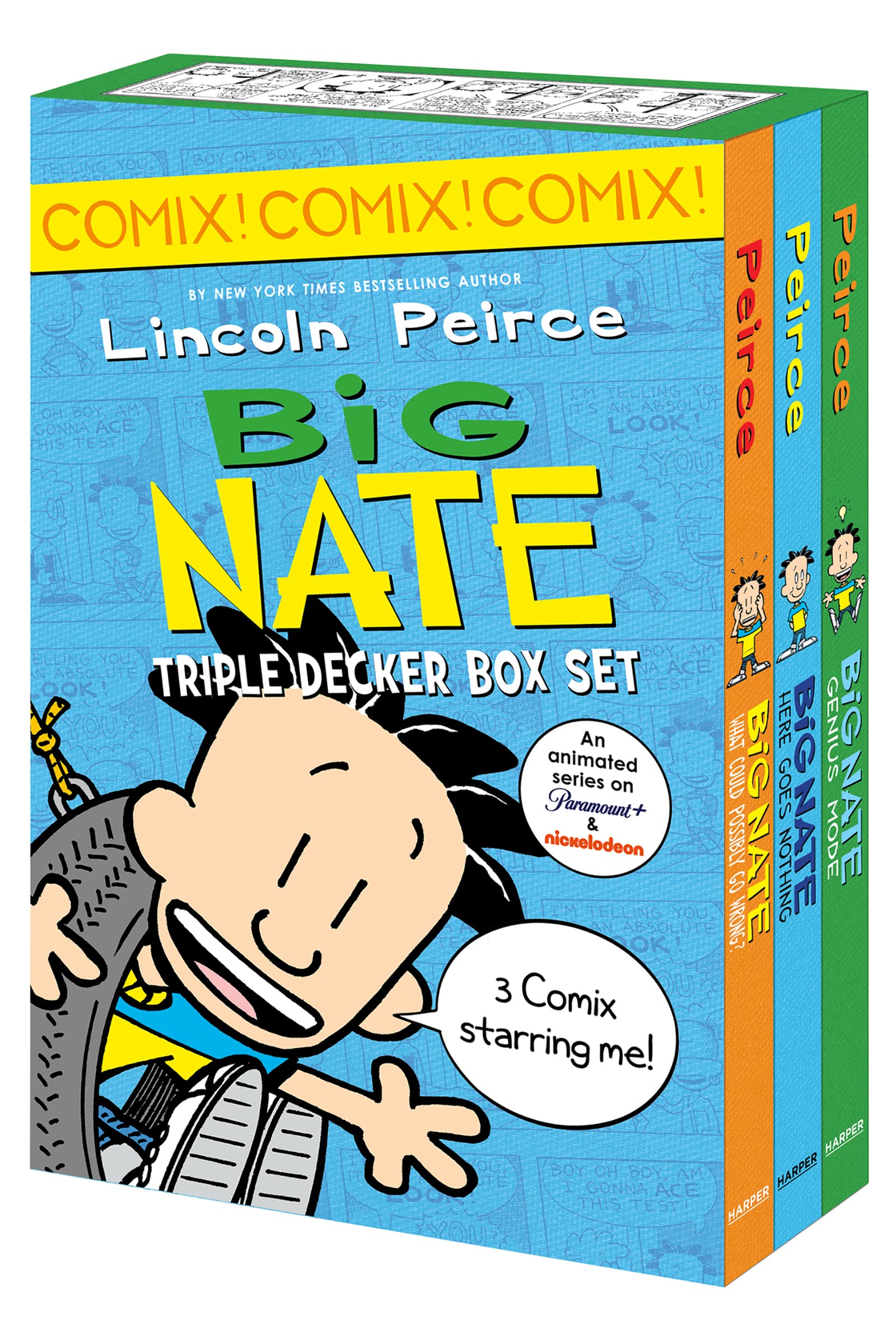 jaquette album Big Nate: Triple Decker Box Set: Big Nate: What Could Possibly Go Wrong? and Big Nate: Here Goes Nothing, and Big Nate: Genius Mode