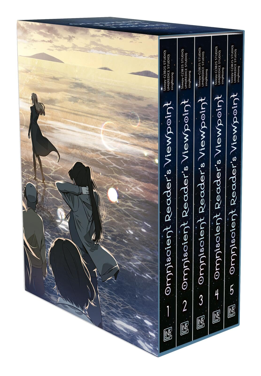 jaquette album Omniscient Reader's Viewpoint - Bände 1-5 im limitierten Sammelschuber mit Extras: Survival-Fantasy-Manhwa über einen Mann, der den Verlauf der Apokalypse vorhersieht