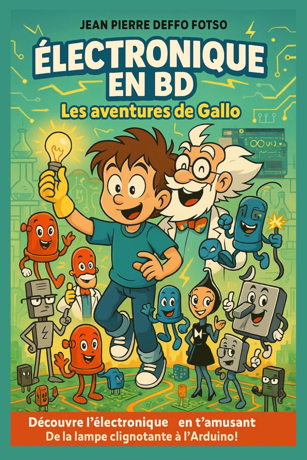 jaquette album Électronique en BD – Les Aventures de Gallo: Découvre l’électronique en t’amusant – De la lampe clignotante à l’Arduino !