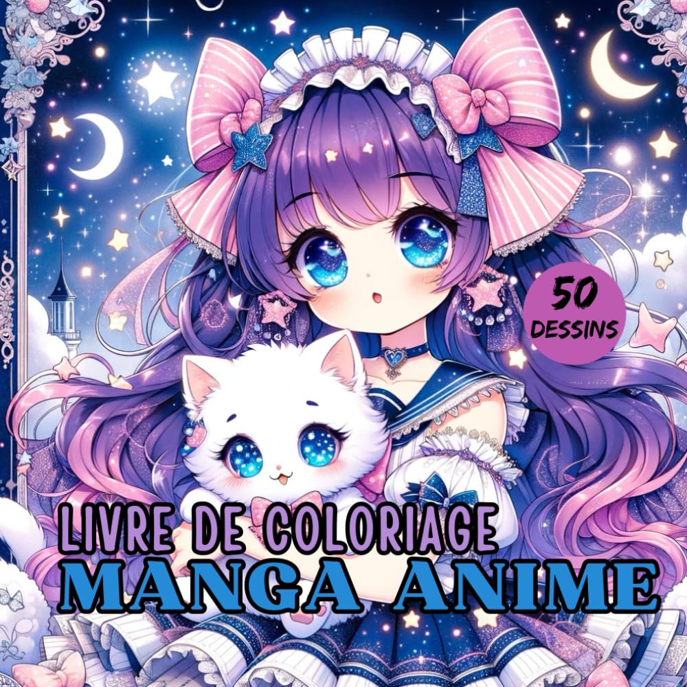 jaquette livre Manga Anime Livre de Coloriage pour filles de 8 - 12 ans: livre manga comme cadeau pour les filles | 50 dessins pour colorier | Pour enfant et ados