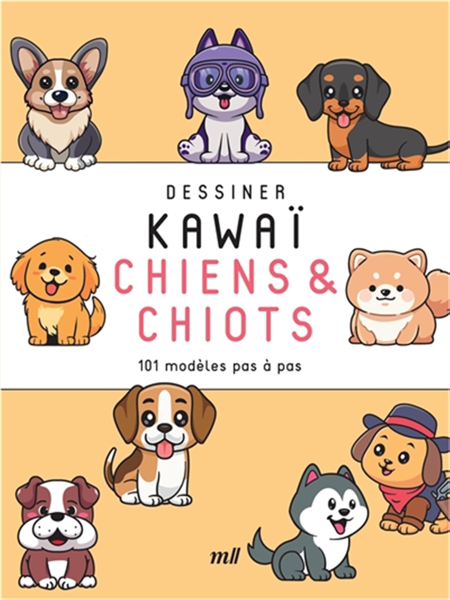jaquette album Dessiner kawaï - Chiens et Chiots: 101 modèles pas à pas