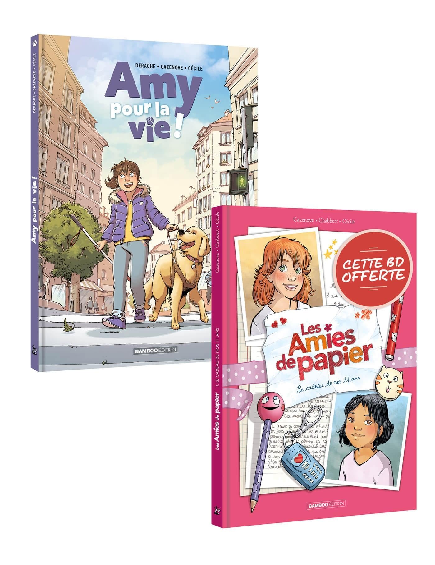 jaquette album Amy pour la vie t01 + Amies de papier t01 offert - pack promo 2025