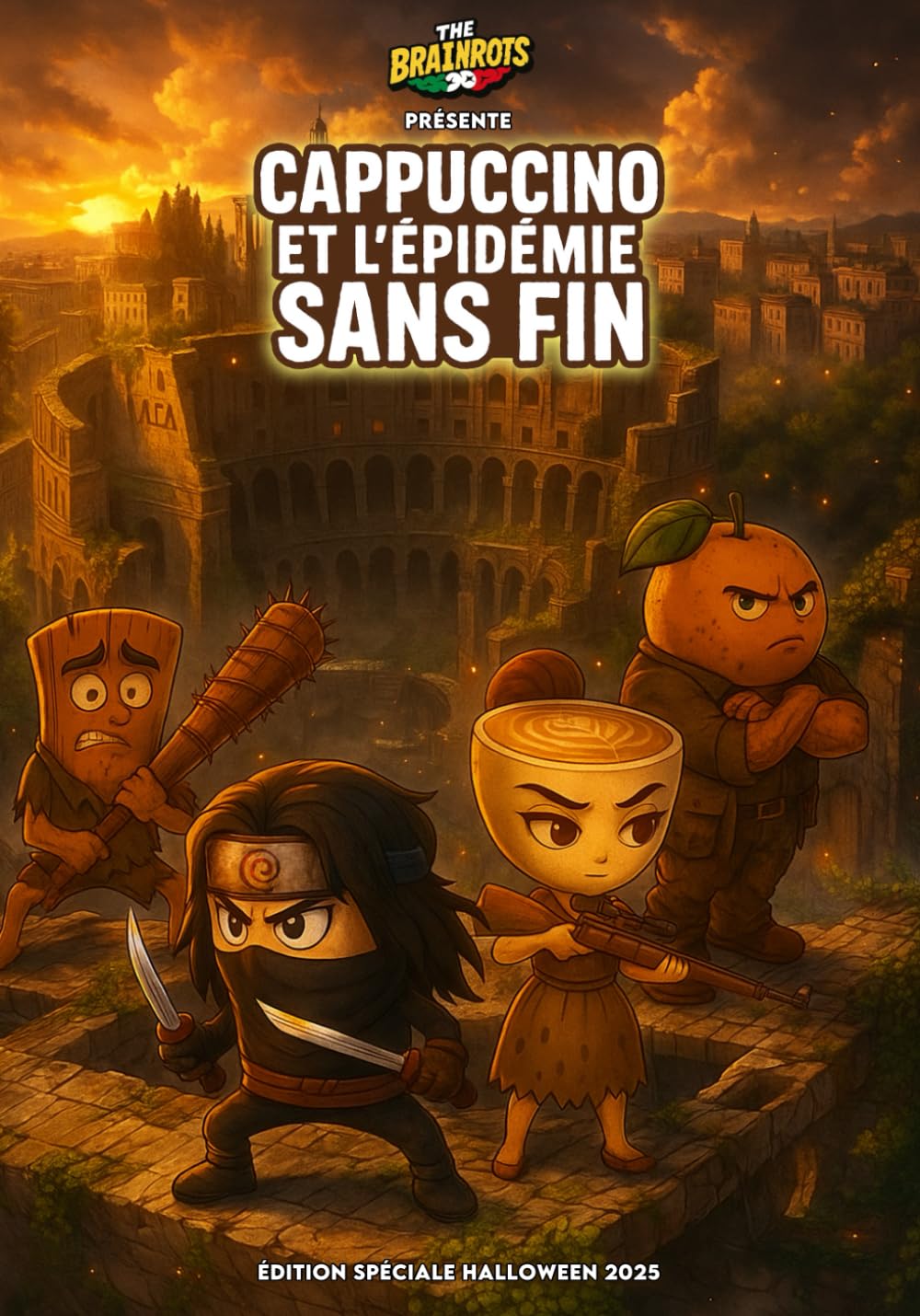 jaquette album CAPPUCCINO ET L'ÉPIDÉMIE SANS FIN [ Version Française ] - THE BRAINROTS COMICS BOOK : Spécial Halloween 2025: Une histoire complète en français