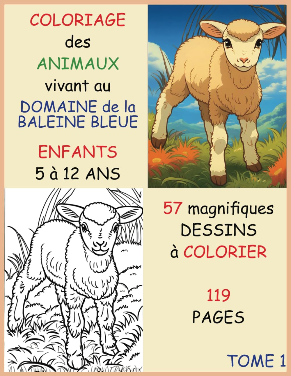 jaquette album Coloriage des animaux vivant au Domaine de la baleine bleue: Livre de coloriage pour enfants, avec des animaux mignons vivant dans la ferme du domaine de la baleine bleue