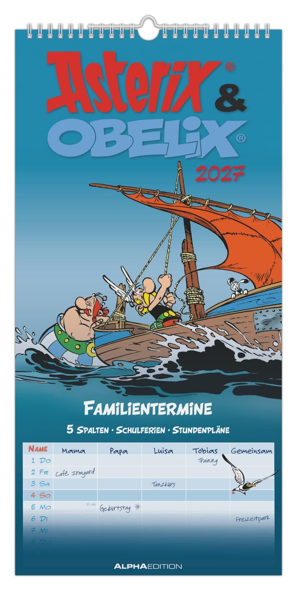 jaquette album Asterix & Obelix 2027: Familienplaner 22x45 cm mit 5 Spalten, Schulferien, Stundenplänen & deutschem Kalendarium - Comic-Kalender für Kinder & Familien