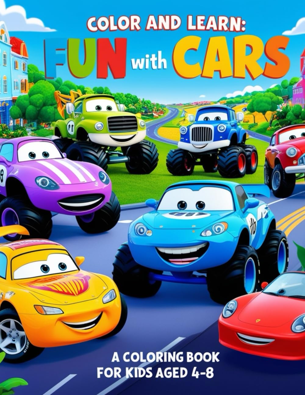 jaquette album Color and Learn : Fun with Cars: Livre de coloriage de Voitures pour enfants 4 à 8 ans