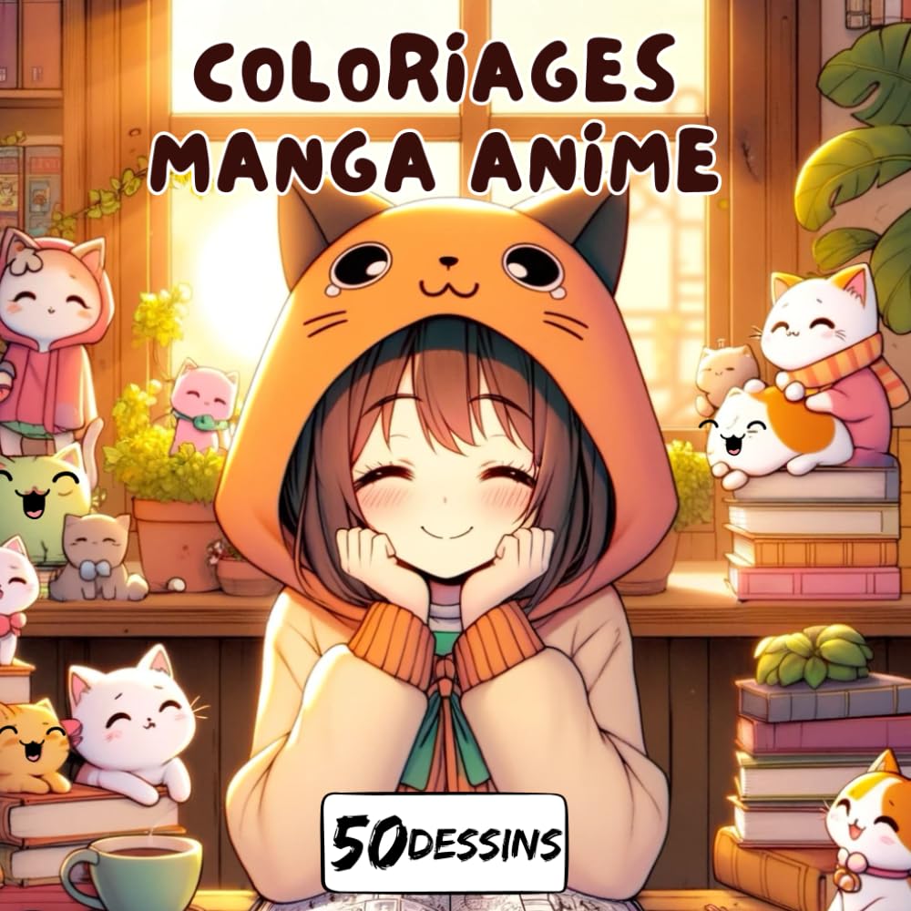 jaquette livre Livre de Coloriage Mangas: livre manga comme cadeau pour les filles | 50 dessins pour colorier et se détendre