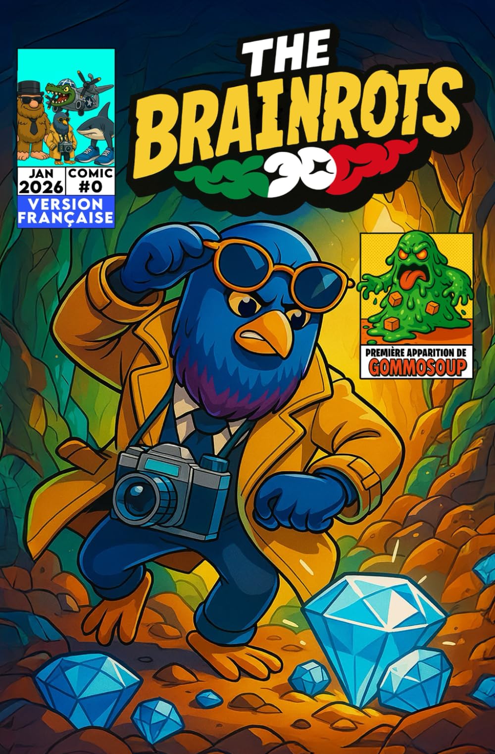 jaquette album THE BRAINROTS #0 – Numéro Zéro - [Version Française] La bande dessinée des personnages Italian Brainrot – Édition spéciale de collection: Contient 5 ... + jeux (Première apparition de Gommosoup)