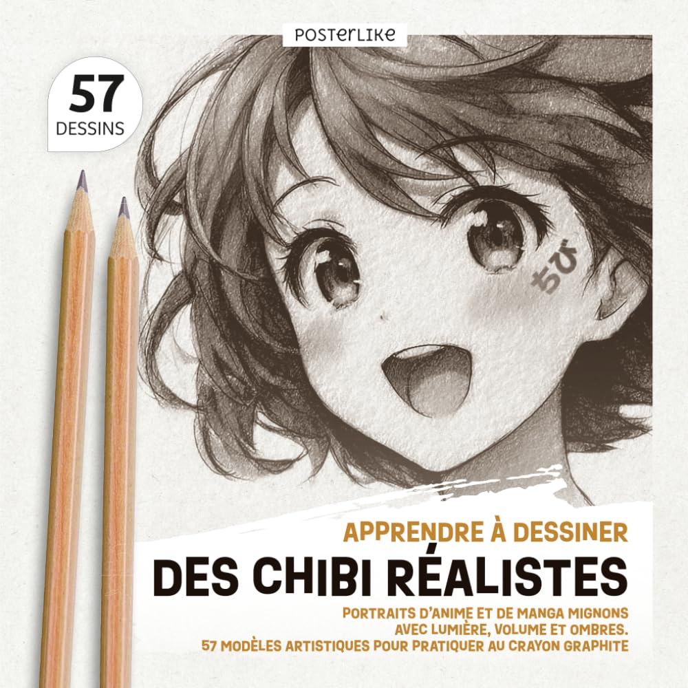 jaquette album Apprendre à Dessiner des Chibi Réalistes: Portraits d’Anime et de Manga Mignons avec Lumière, Volume et Ombres. 57 Modèles Artistiques pour Pratiquer au Crayon Graphite