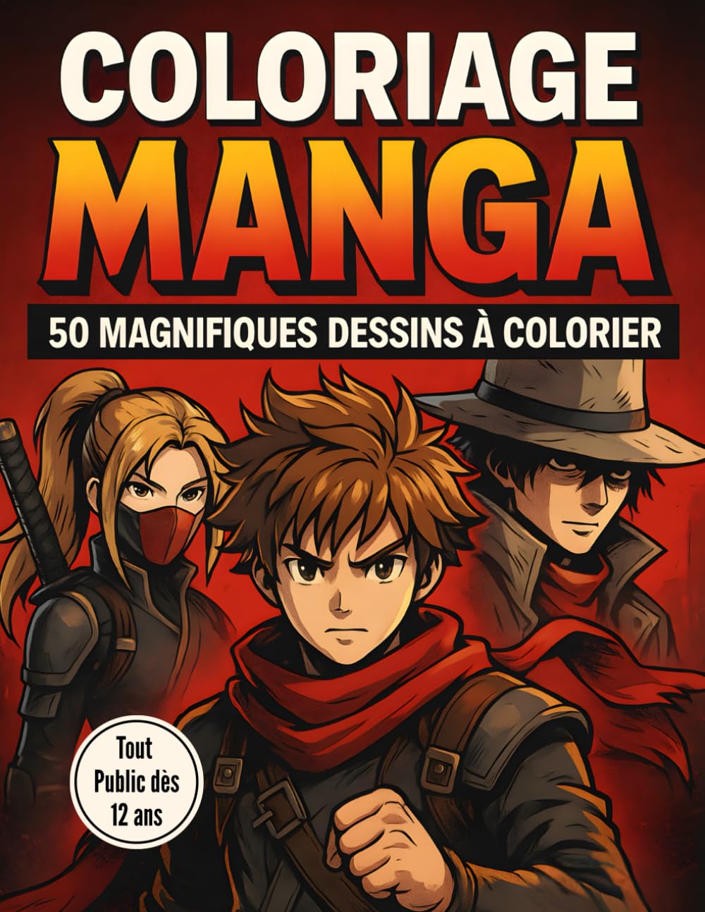 jaquette album Coloriage Manga: Livre de 50 magnifiques dessins shōnen à colorier | Pour tout public ado, adulte et enfant dès 12 ans
