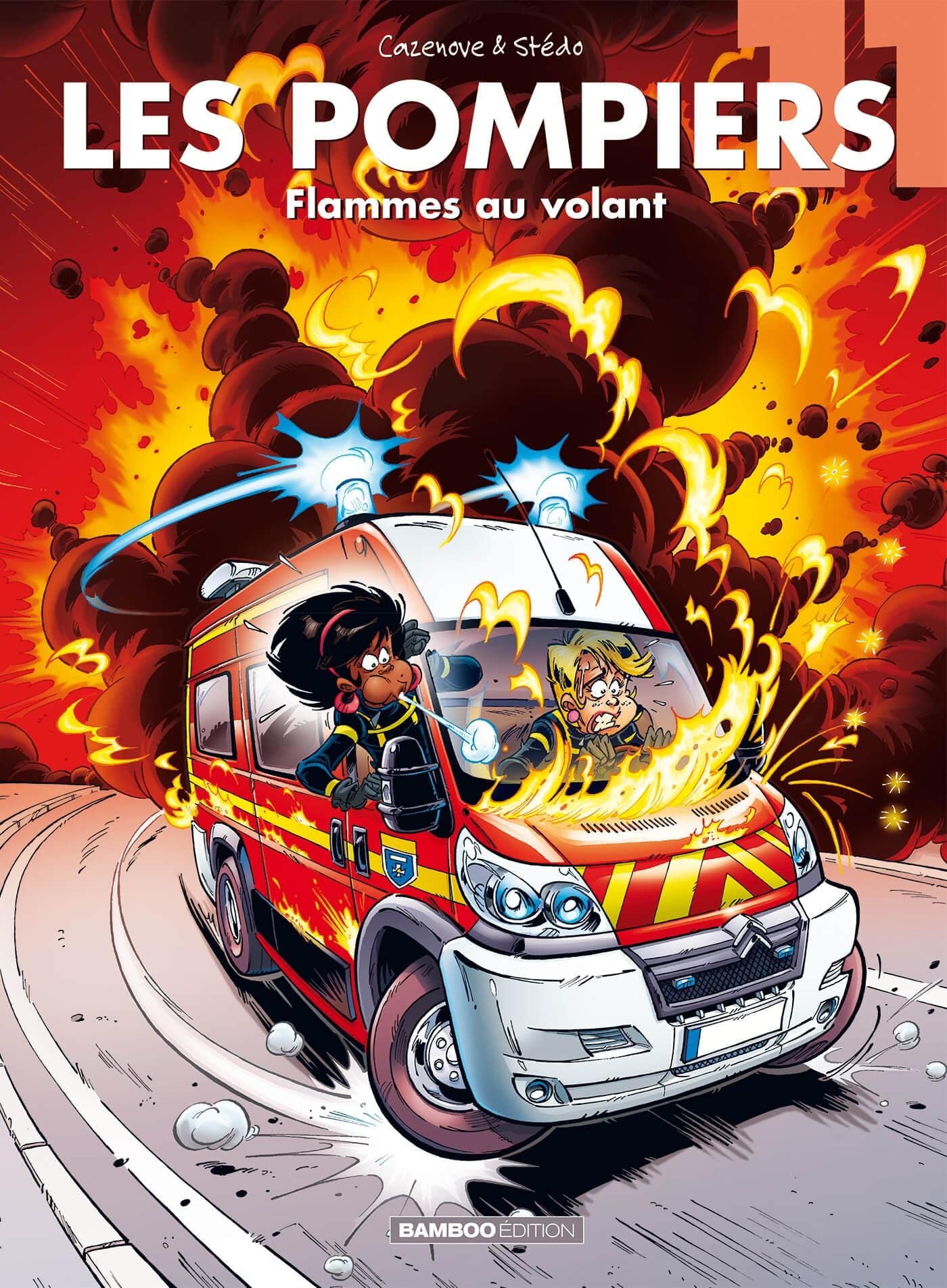 jaquette album Les Pompiers - tome 11 - top humour: Flammes au volant
