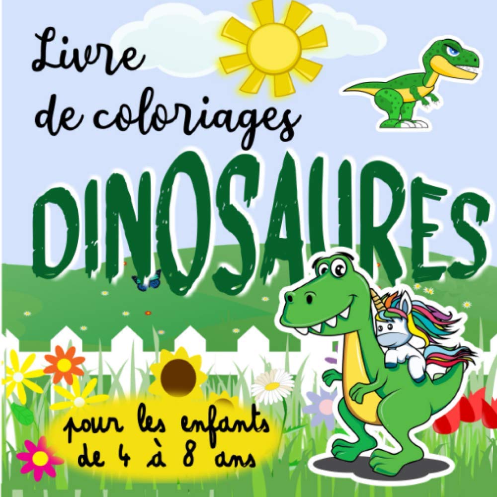 jaquette livre Livre de coloriages DINOSAURES - pour les enfants de 4 à 8 ans: 35 dessins de dinosaures à colorier pour garçons et filles