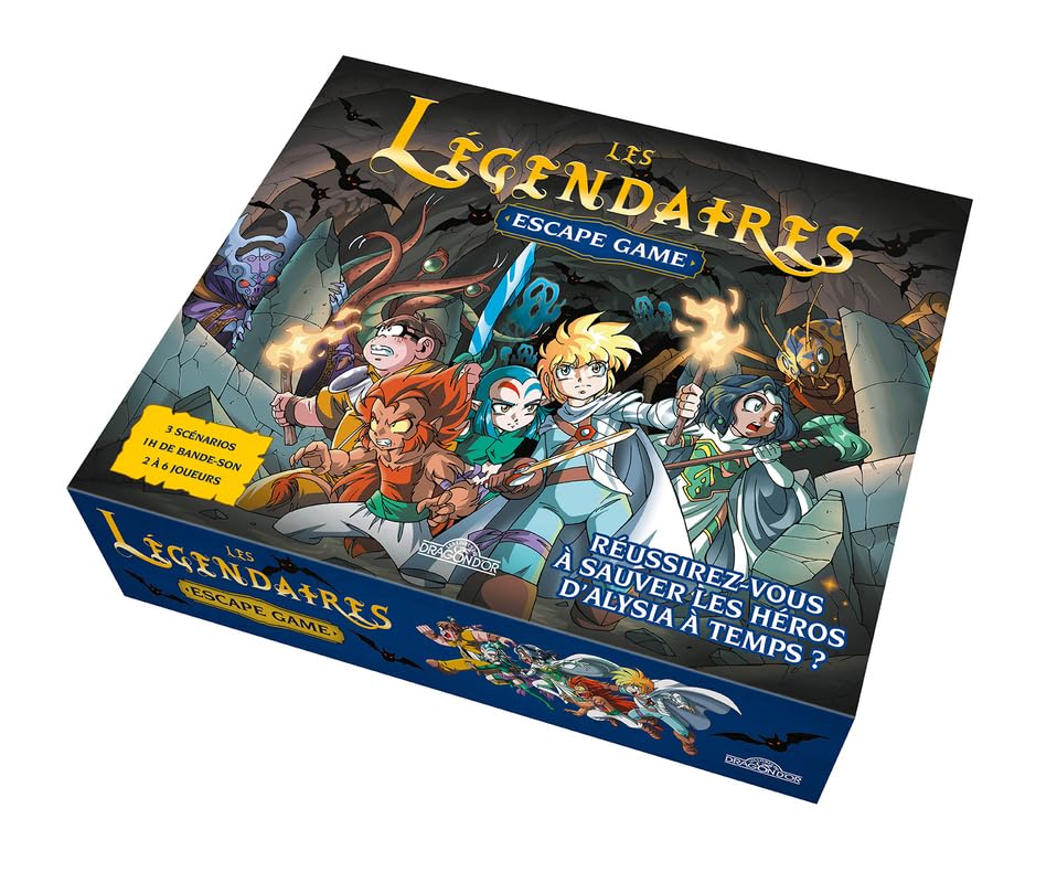 jaquette album Les Légendaires – Escape game – Escape game familial de 2 à 6 joueurs – Un poster, 3 livrets, 135 cartes et une bande-son – À partir de 8 ans