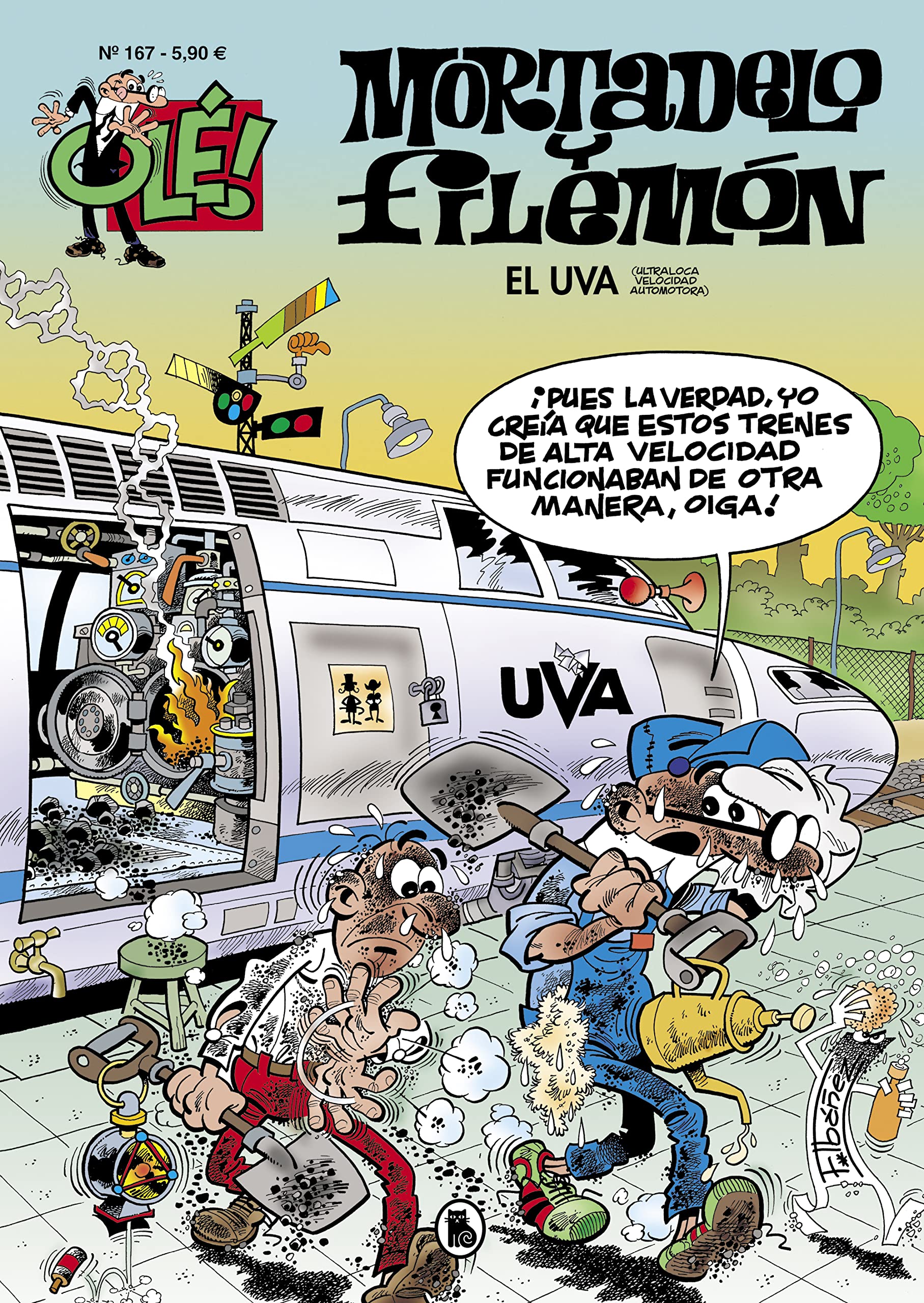 jaquette album Mortadelo y Filemón. El U.V.A. (Ultraloca Velocidad Automotora) (Olé! Mortadelo 167)