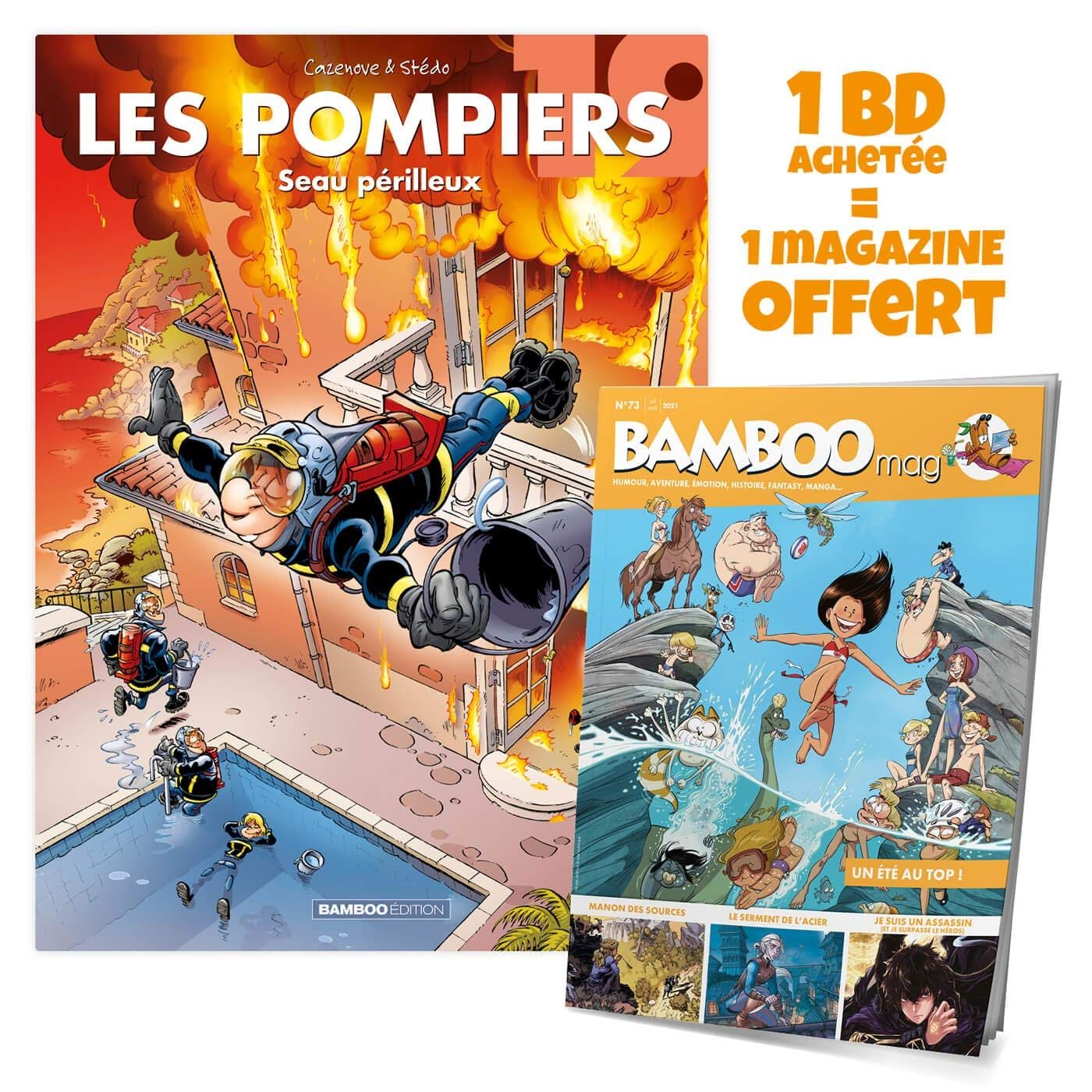 jaquette album Les Pompiers - tome 19 + Bamboo mag offert: Seau périlleux