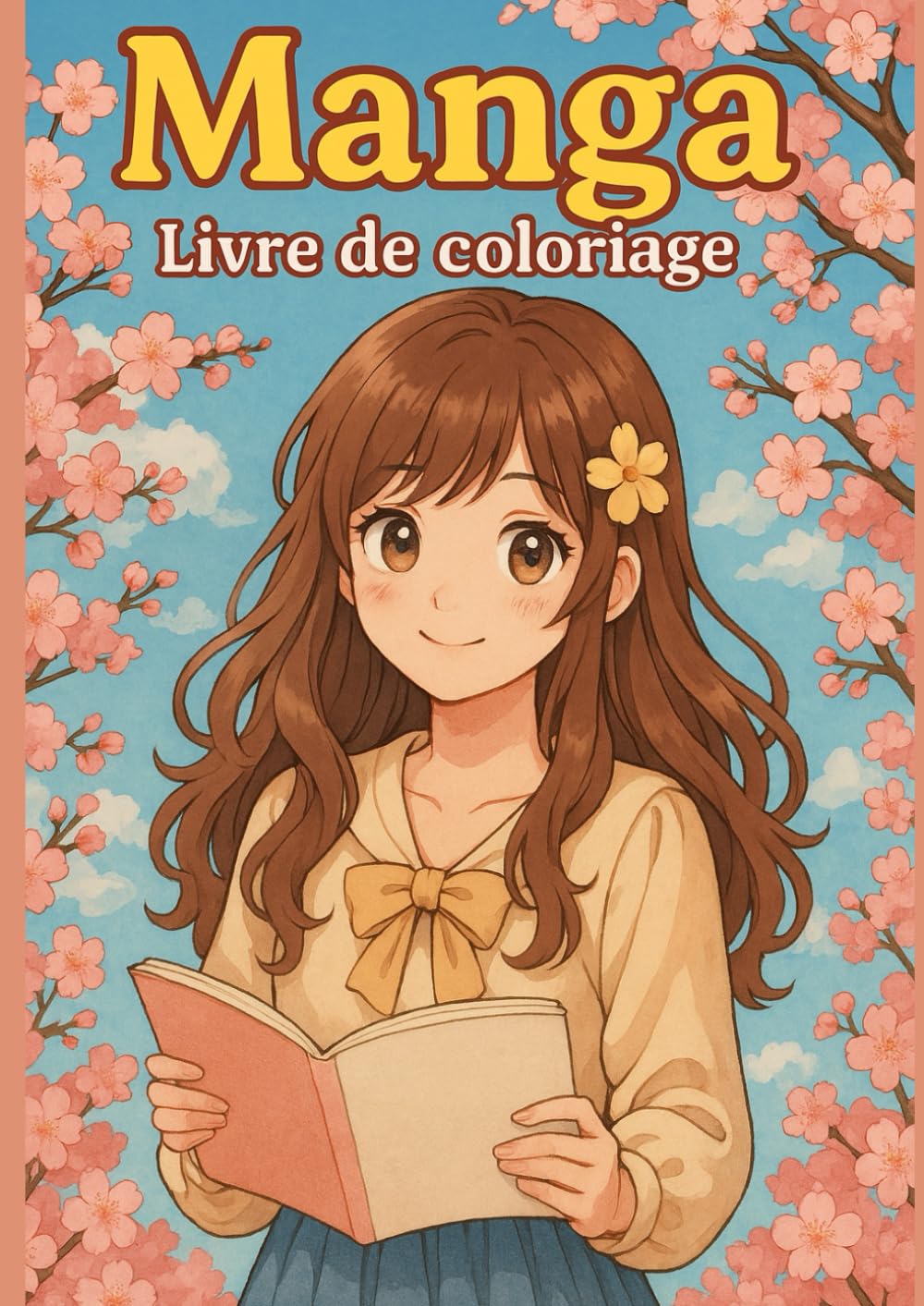jaquette album Manga Shōjo – Livre de Coloriage pour Filles et Garçons: 50 Scènes Kawaii à Colorier : Adolescente rêveuse, fleurs de cerisier, pluie romantique & univers doux en style manga japonais