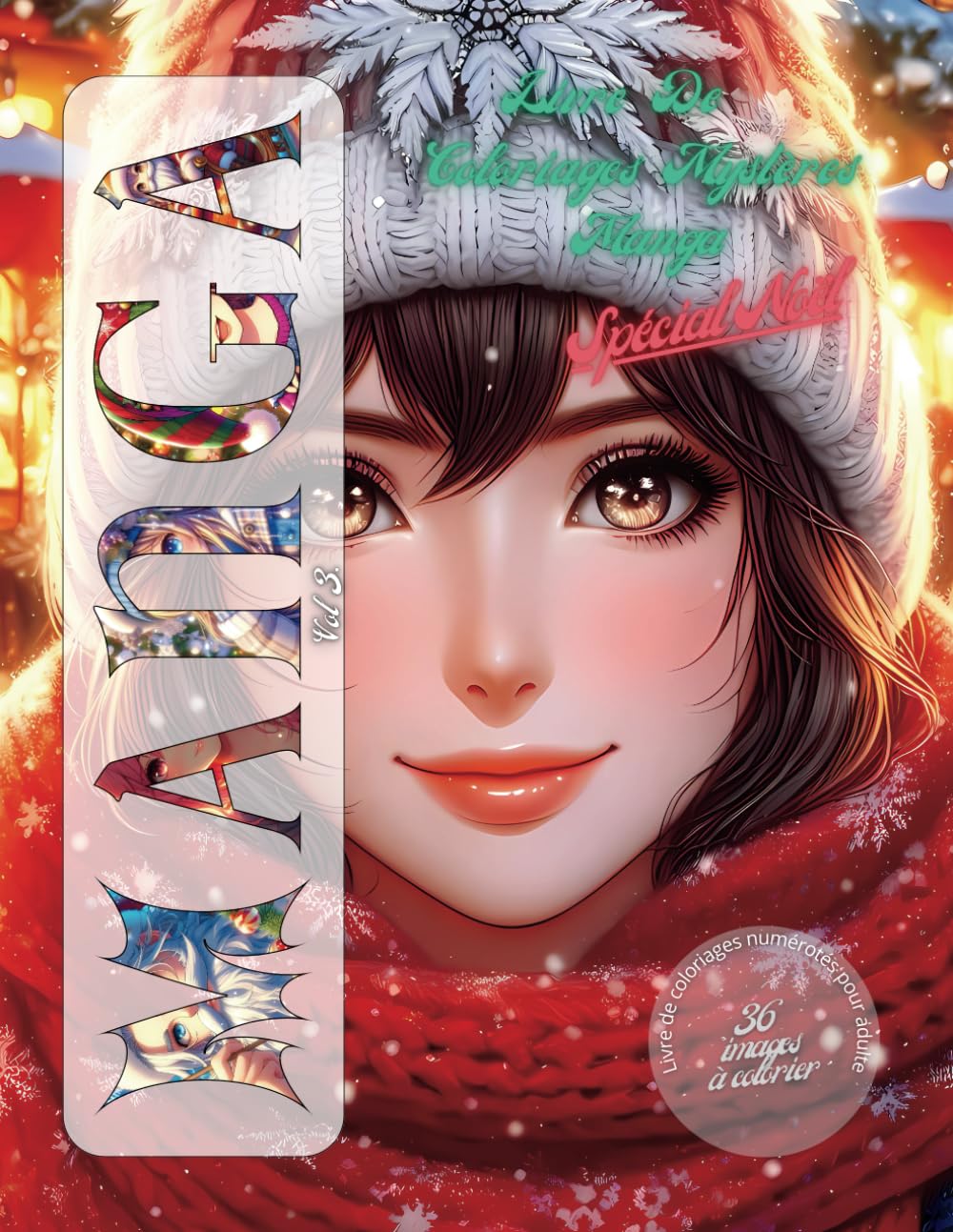jaquette album Coloriage mystere manga pour adulte: coloriage magique numéroté dans le style manga/japonais - spécial Noël - Art thérapie - Anti-Stress - idée cadeau Noël - Vol 3