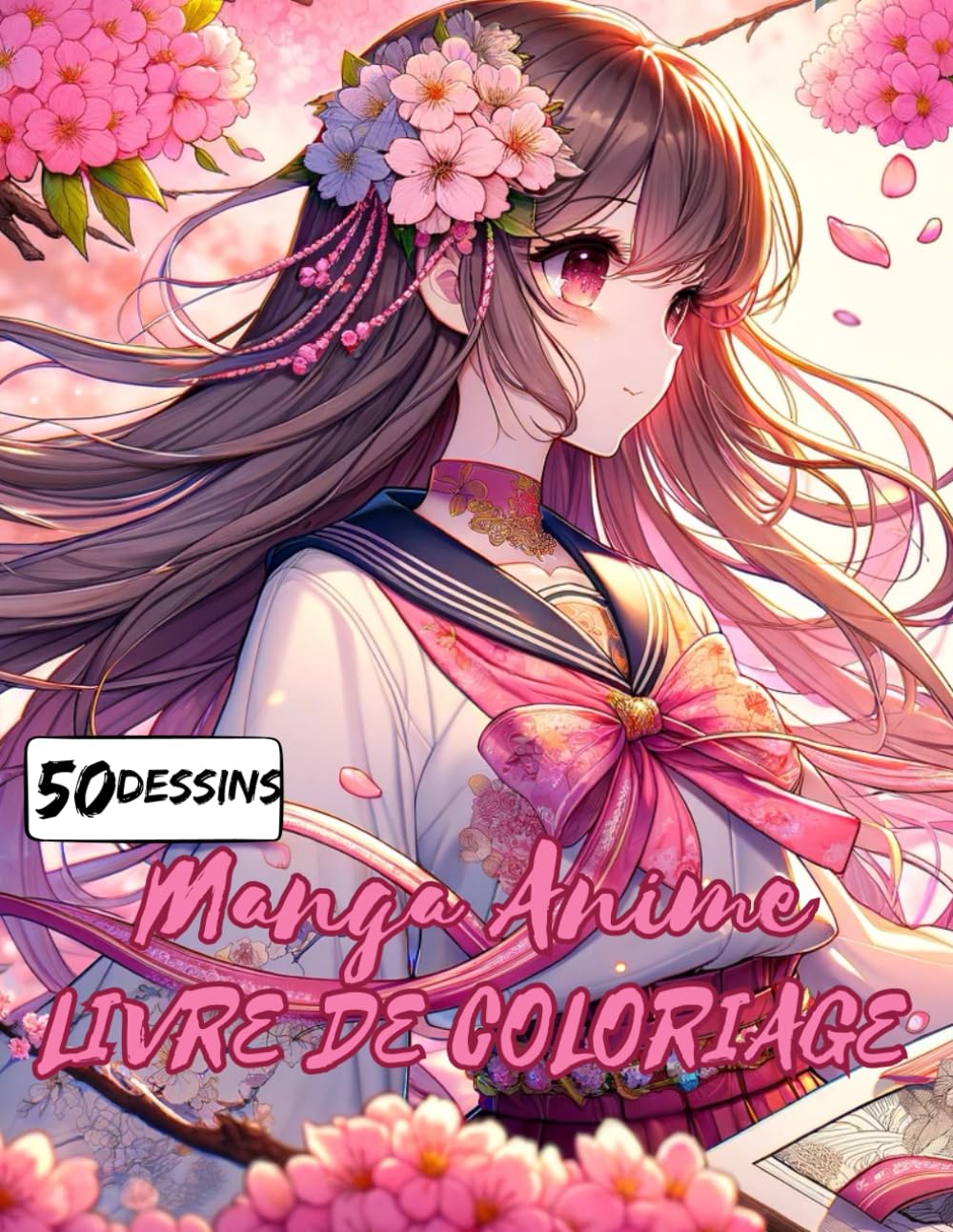 jaquette album Manga Anime Livre de Coloriage pour filles de 8 - 12 ans: livre manga comme cadeau pour les filles | 50 dessins pour colorier et se détendre