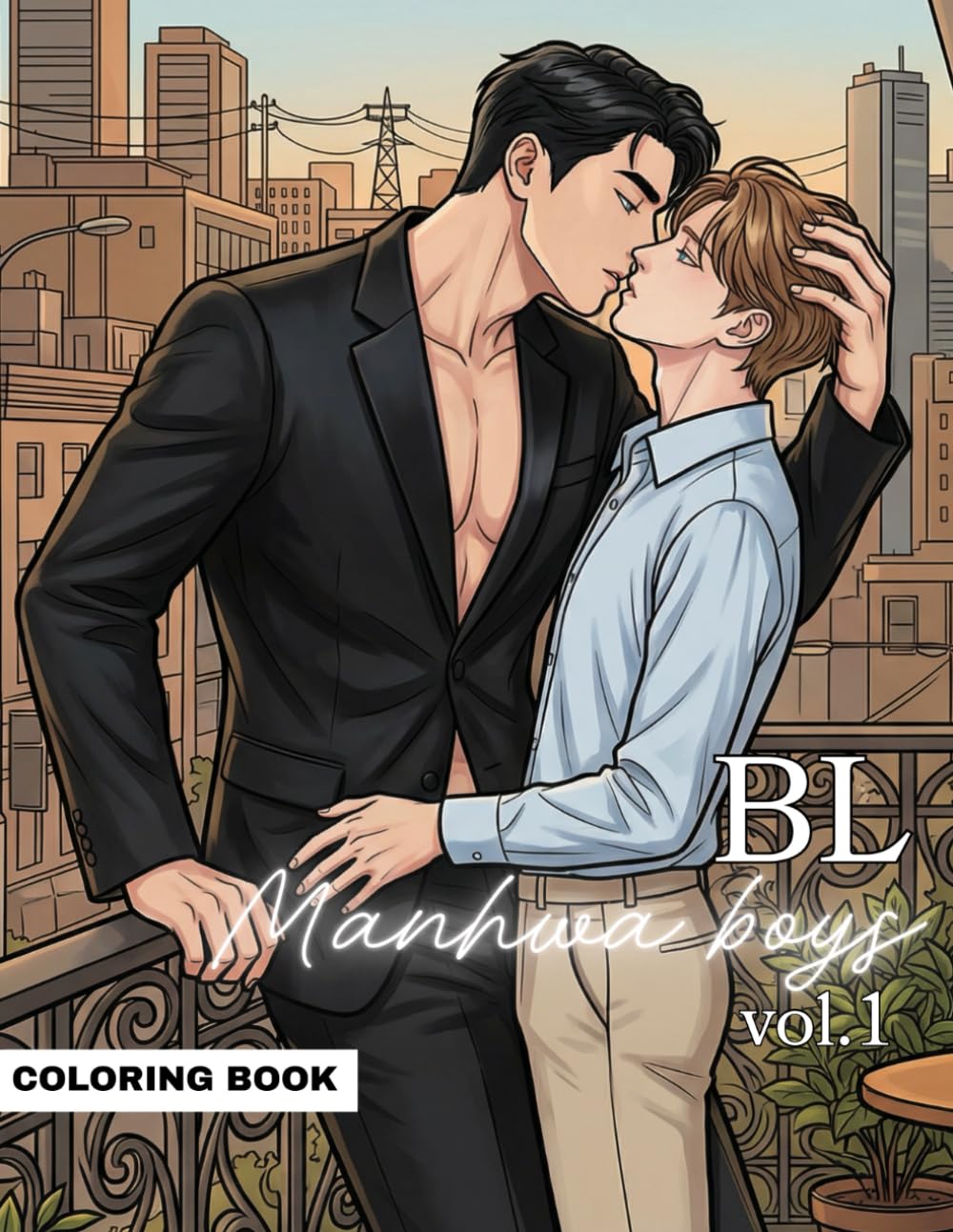 jaquette album BL Manhwa Boys Vol.1: Yaoi Coloring Book with BL Romantic Tension, Handsome Manhwa Characters & Cute Anime Boys , Relaxing Adult Coloring Book for Yaoi Fans
