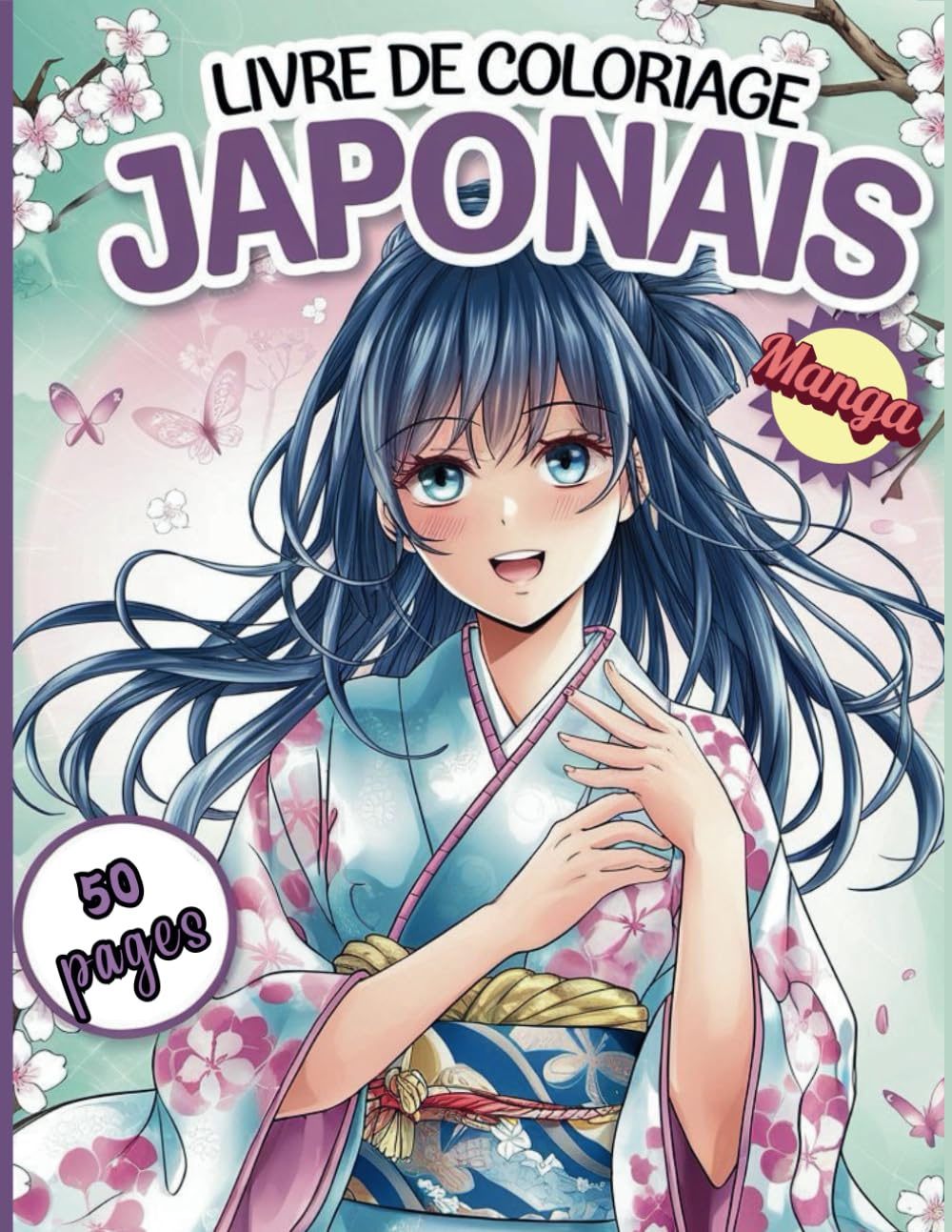 jaquette album Livre De Coloriage Manga Japonais: 50 Pages de Manga Japonais Ravissantes à Colorier pour une Relaxation Totale