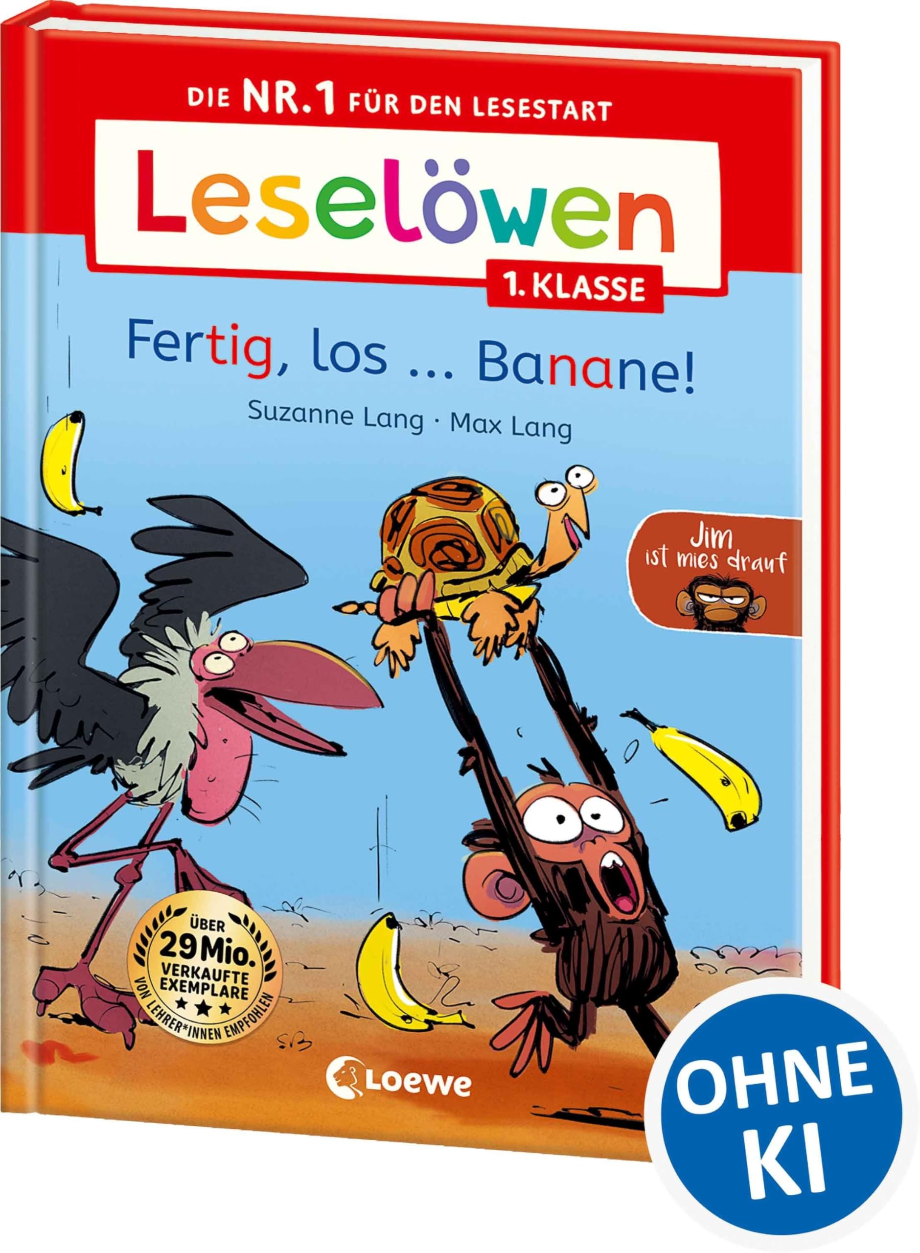 jaquette album Leselöwen 1. Klasse - Jim ist mies drauf - Fertig, los ... Banane!: Die Nr.1 für den Lesestart - Der beliebte Bilderbuch-Character Jim als Erstlesebuch für Kinder ab 6 Jahren