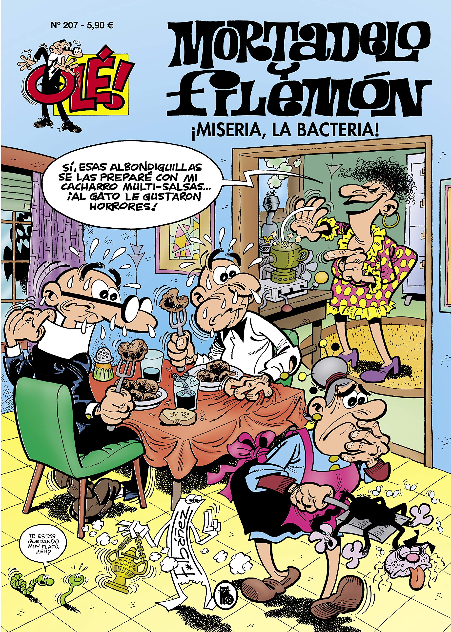 jaquette album Mortadelo y Filemón. ¡Miseria, la Bacteria! (Olé! Mortadelo 207)