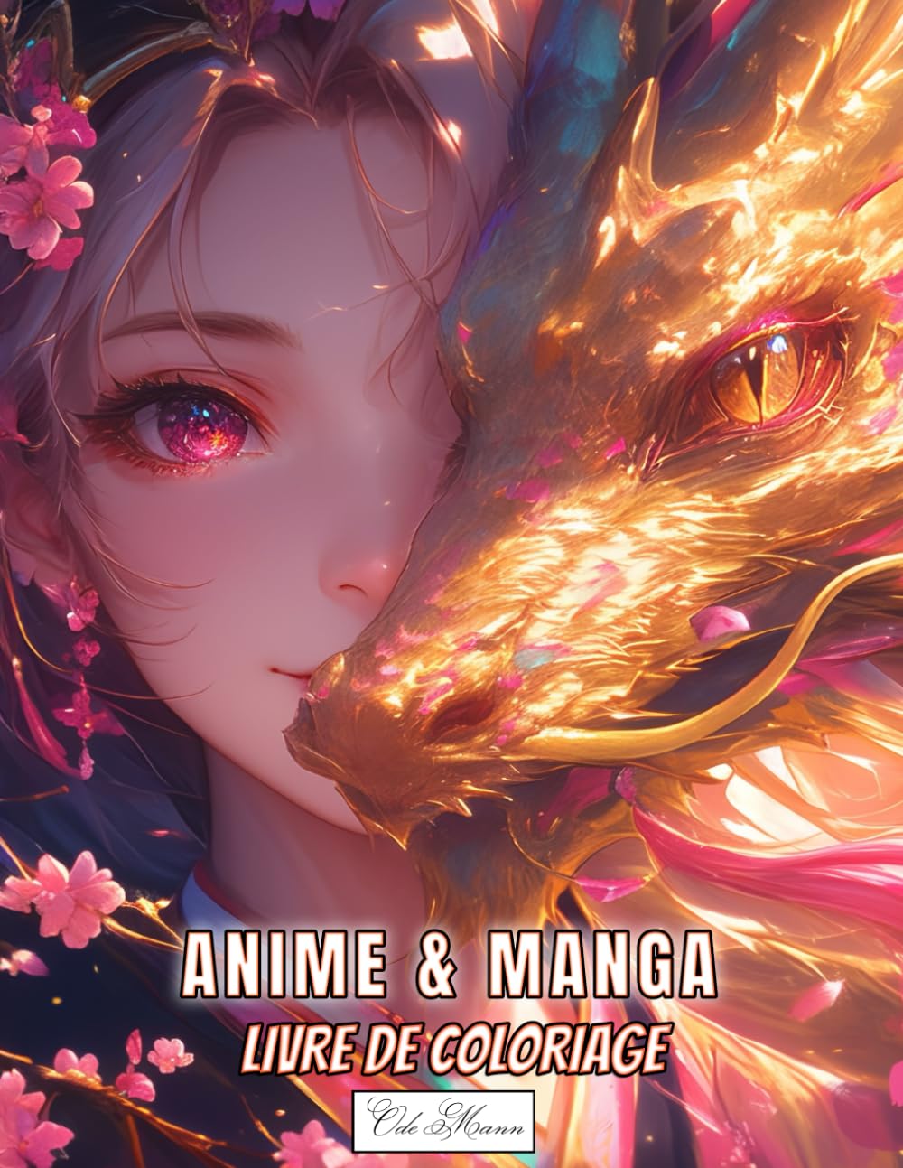 jaquette album Livre De Coloriage Anime & Manga: Illustrations de femmes courageuses évoluant aux côtés de créatures ancestrales dans un univers enchanteur