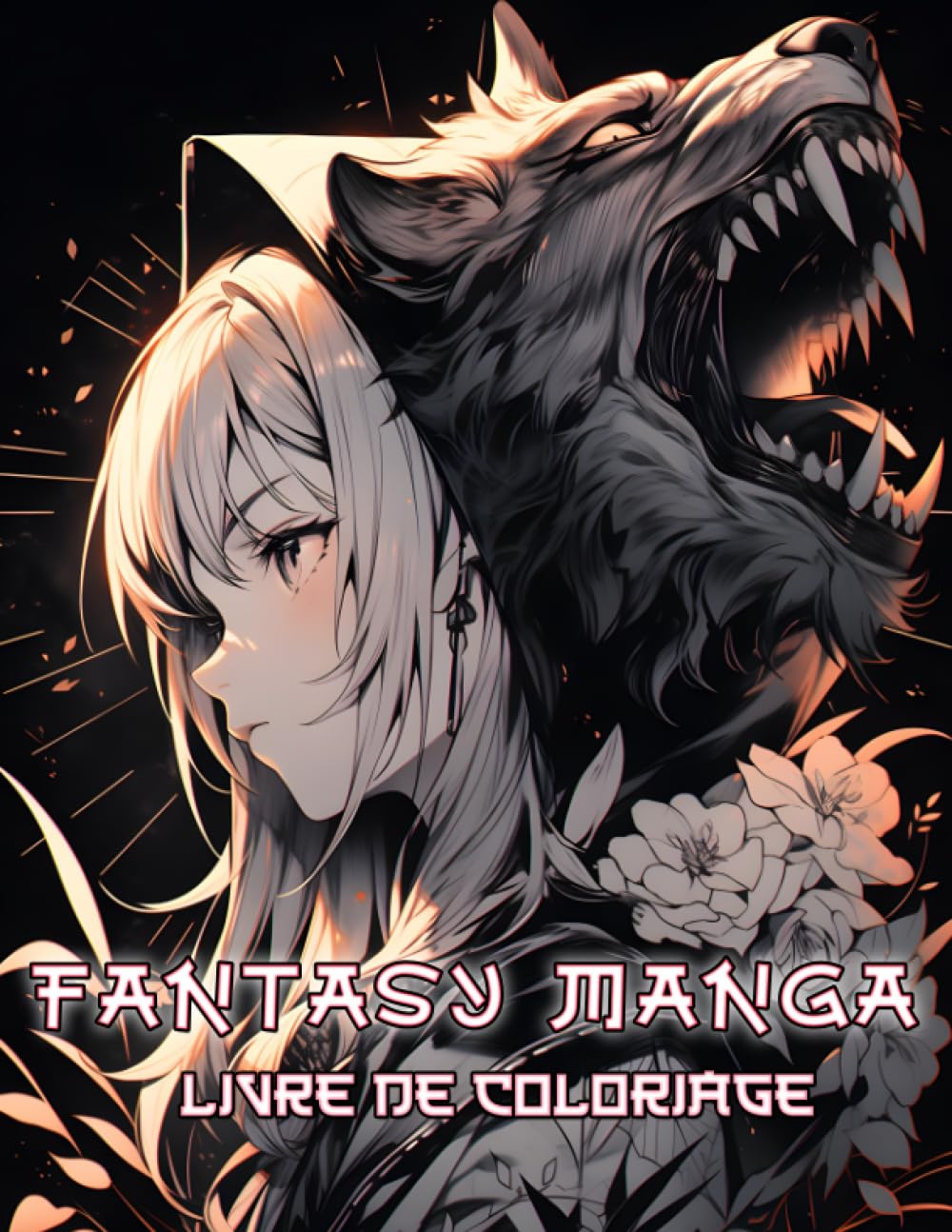 jaquette album Livre de coloriage Fantasy Manga: Immergez-vous dans l'adorable univers des portraits japonais d'anime accompagnés de dragons, serpents, lions, ... kawaii dans des illustrations imaginatives