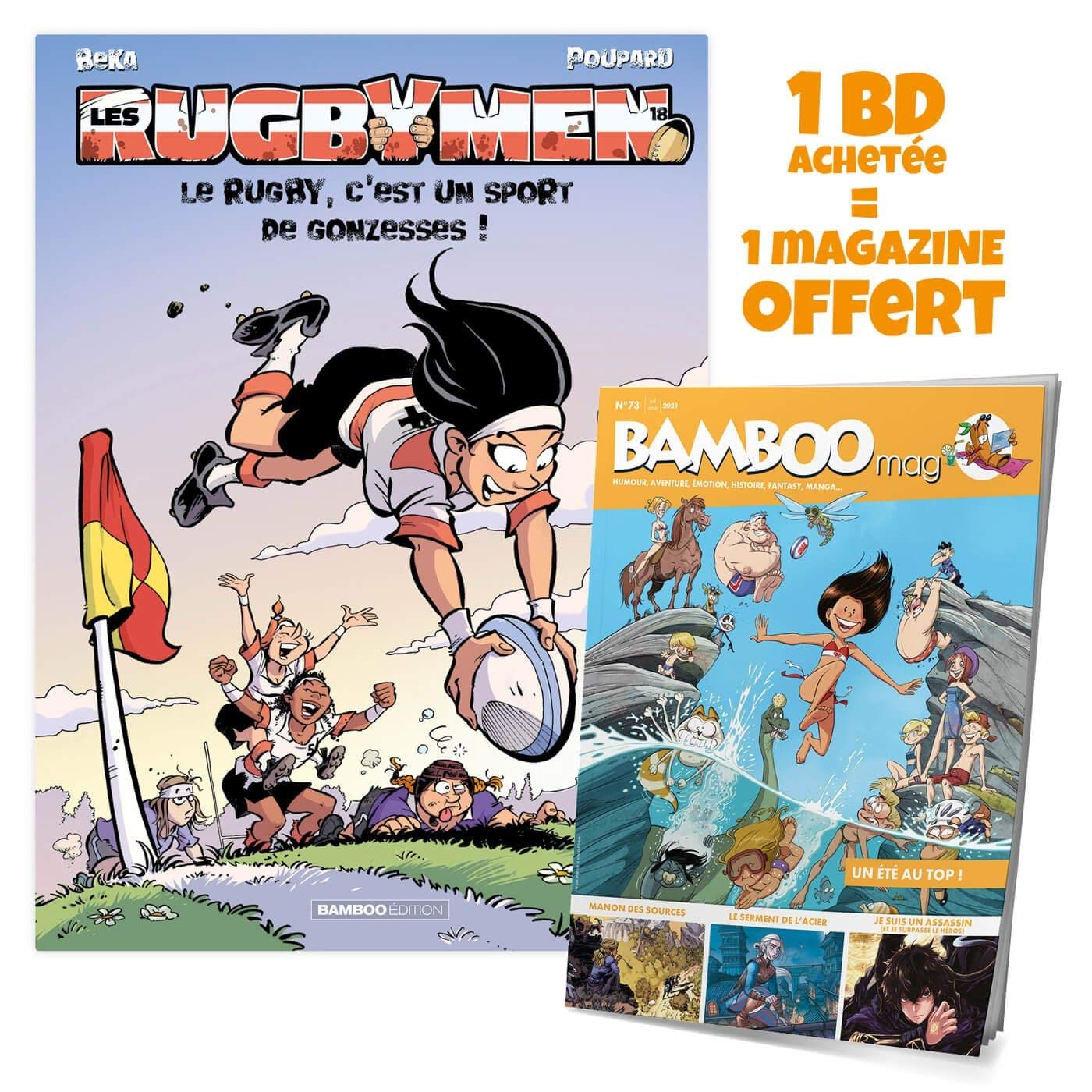 jaquette album Les Rugbymen - tome 18 + Bamboo mag offert: Le rugby, c'est un sport de gonzesses !