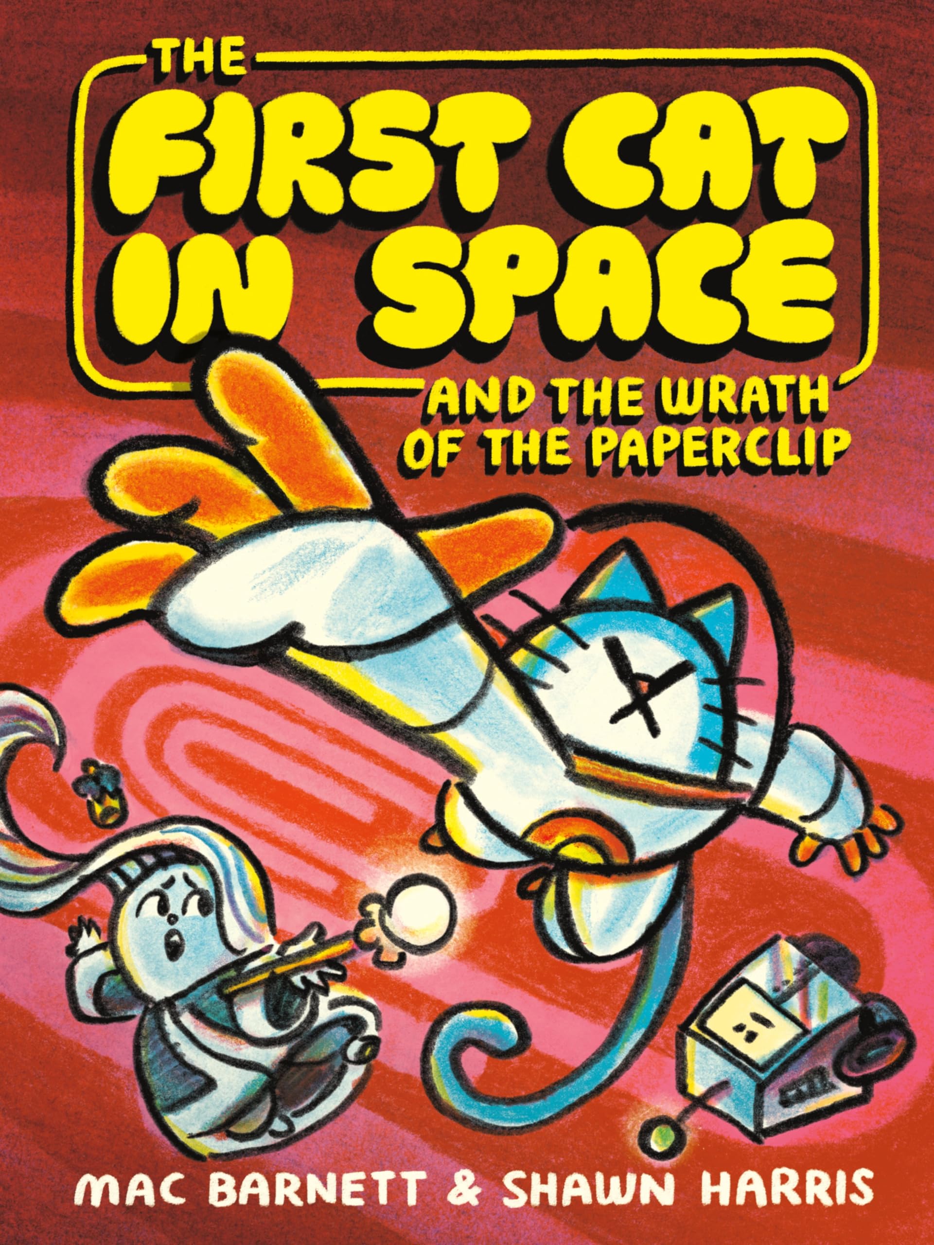 jaquette album The First Cat in Space and the Wrath of the Paperclip: A Graphic Novel – A Hilarious Sci-Fi Comic of Heroic Kitties and Space Dinosaurs