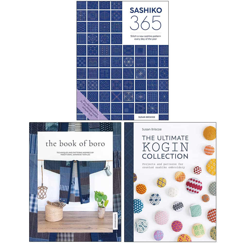 jaquette livre Susan Briscoe Collection Ensemble de 3 livres (Sashiko 365, Le Livre de Boro, The Ultimate Kogin Collection)