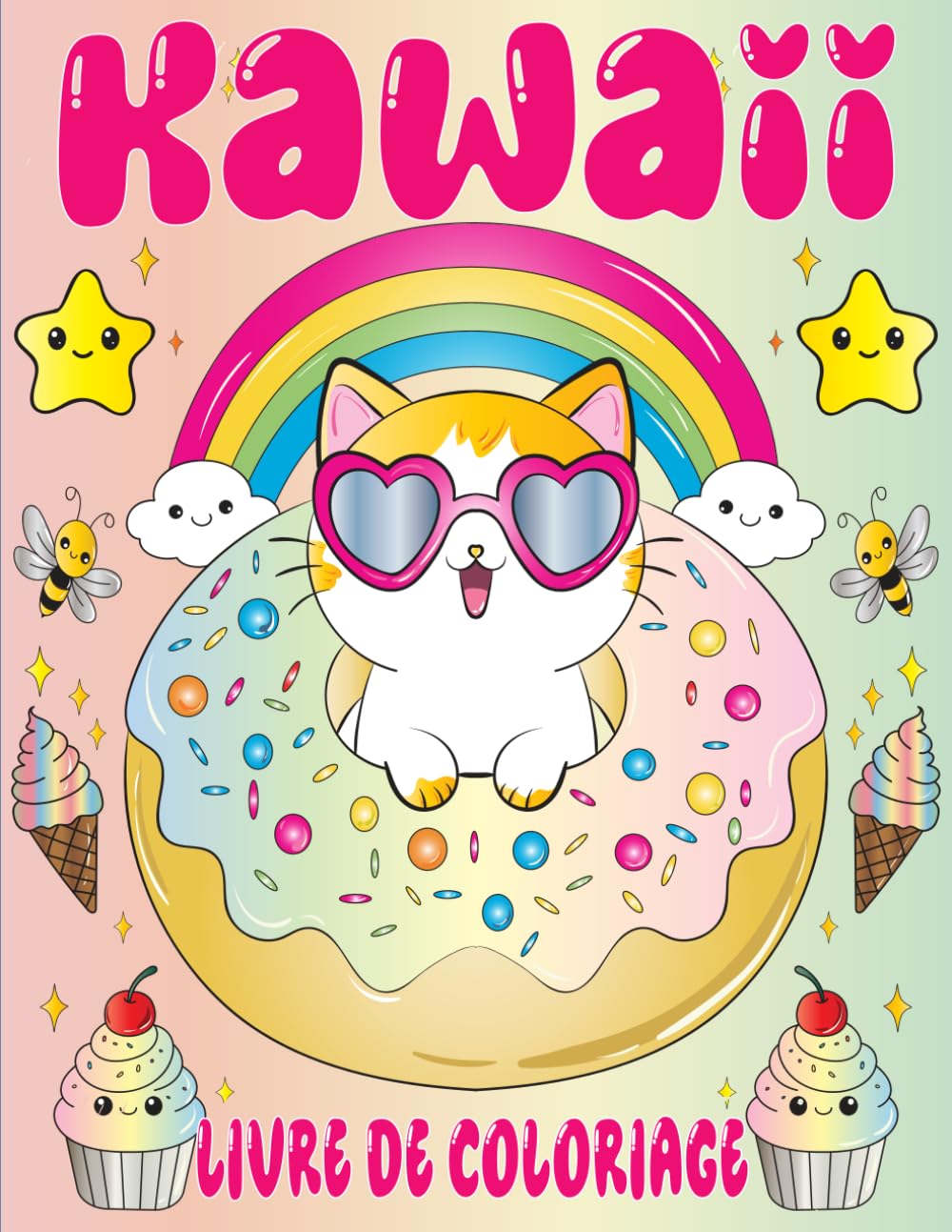 jaquette album Livre de Coloriage Kawaii: Pages De Coloriage Amusantes Et Relaxantes De Doodles Kawaii, Conçues Avec Soin Pour Apporter Joie Et Créativité Aux Enfants Comme Aux Adultes