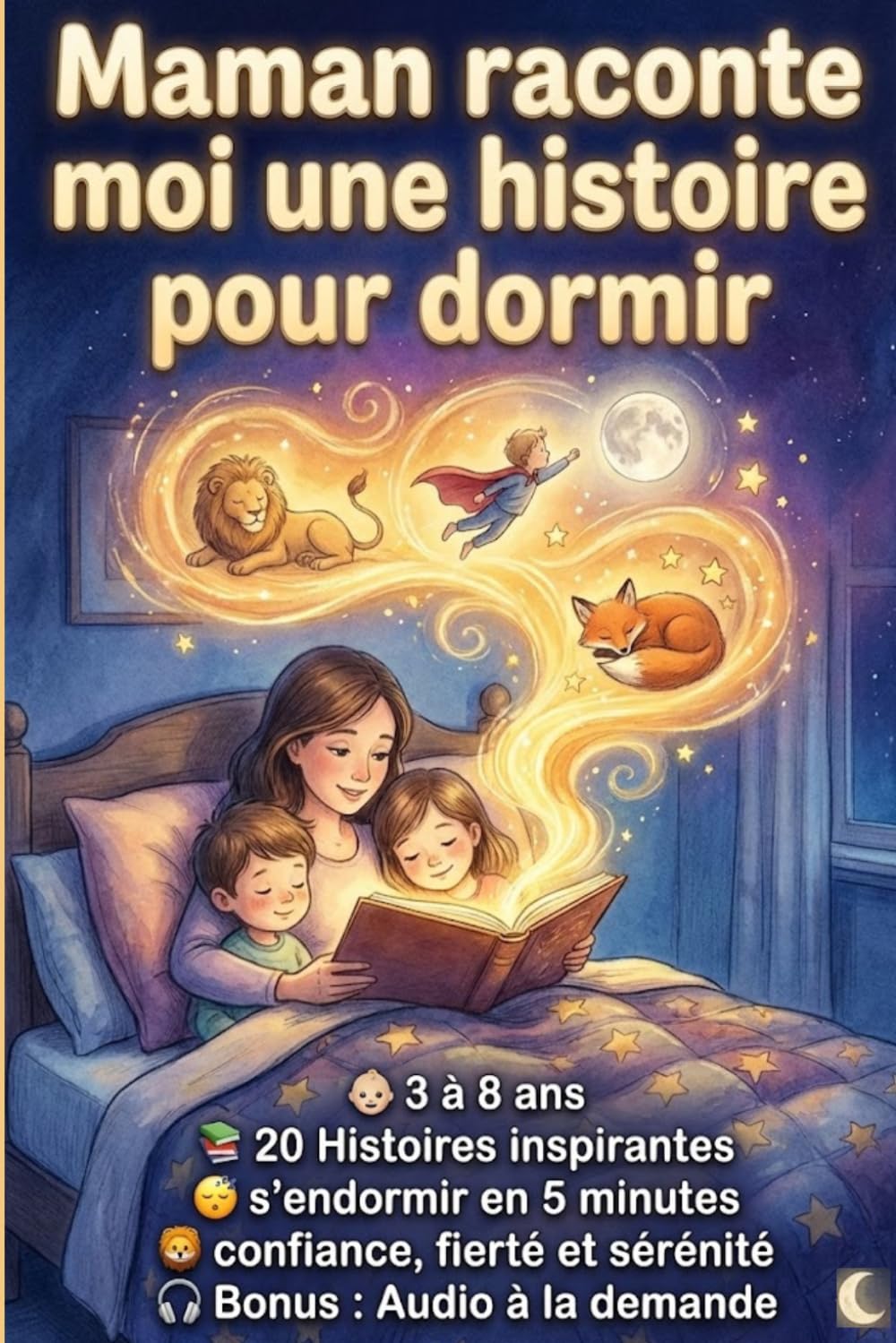 jaquette album Maman raconte moi une histoire pour dormir: Livre pour enfant de 3 à 8 ans avec 20 histoires inspirantes pour s'endormir en 5 minutes avec confiance, fierté et sérénité. Bonus : Audio à la demande