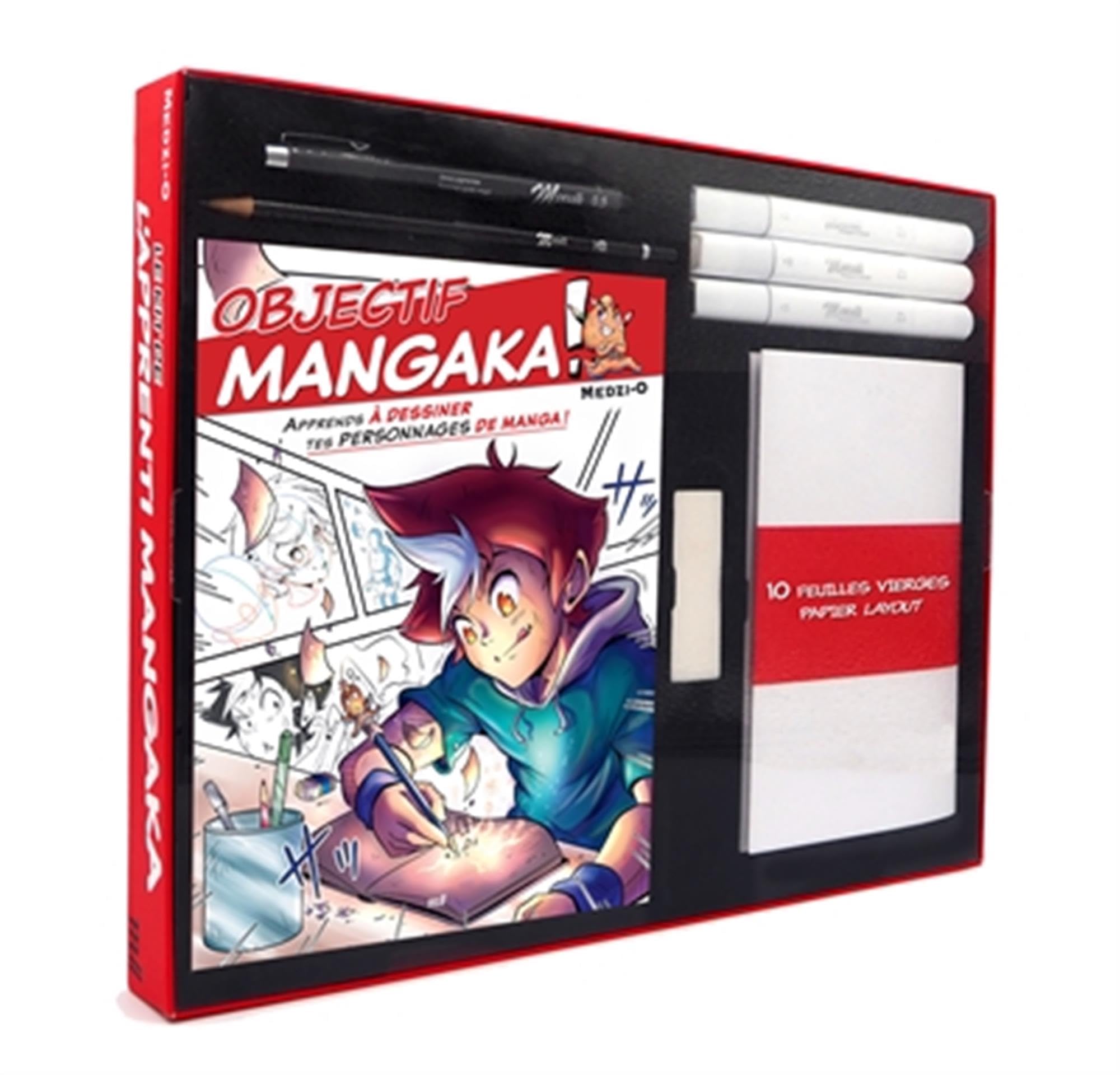 jaquette album Le kit de l'apprenti mangaka - la première étape vers ton manga ! (coffret): Tout pour créer ses premiers personnages mangas