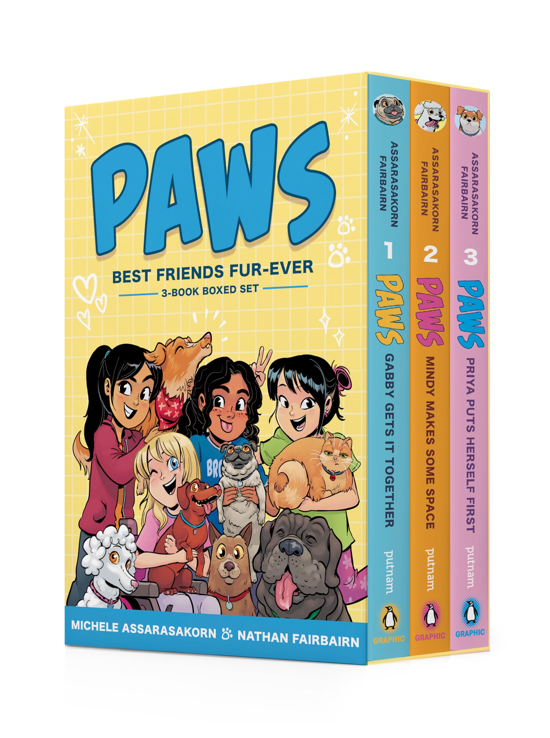 jaquette album PAWS: Best Friends Fur-Ever Boxed Set (Books 1-3): Gabby Gets It Together, Mindy Makes Some Space, Priya Puts Herself First (A Graphic Novel Boxed Set)