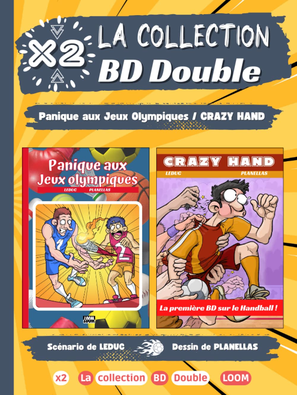 jaquette album BD Double : Panique aux Jeux Olympiques + Crazy Hand: Collection x2 | BD drole sur le sport : JO et Handball