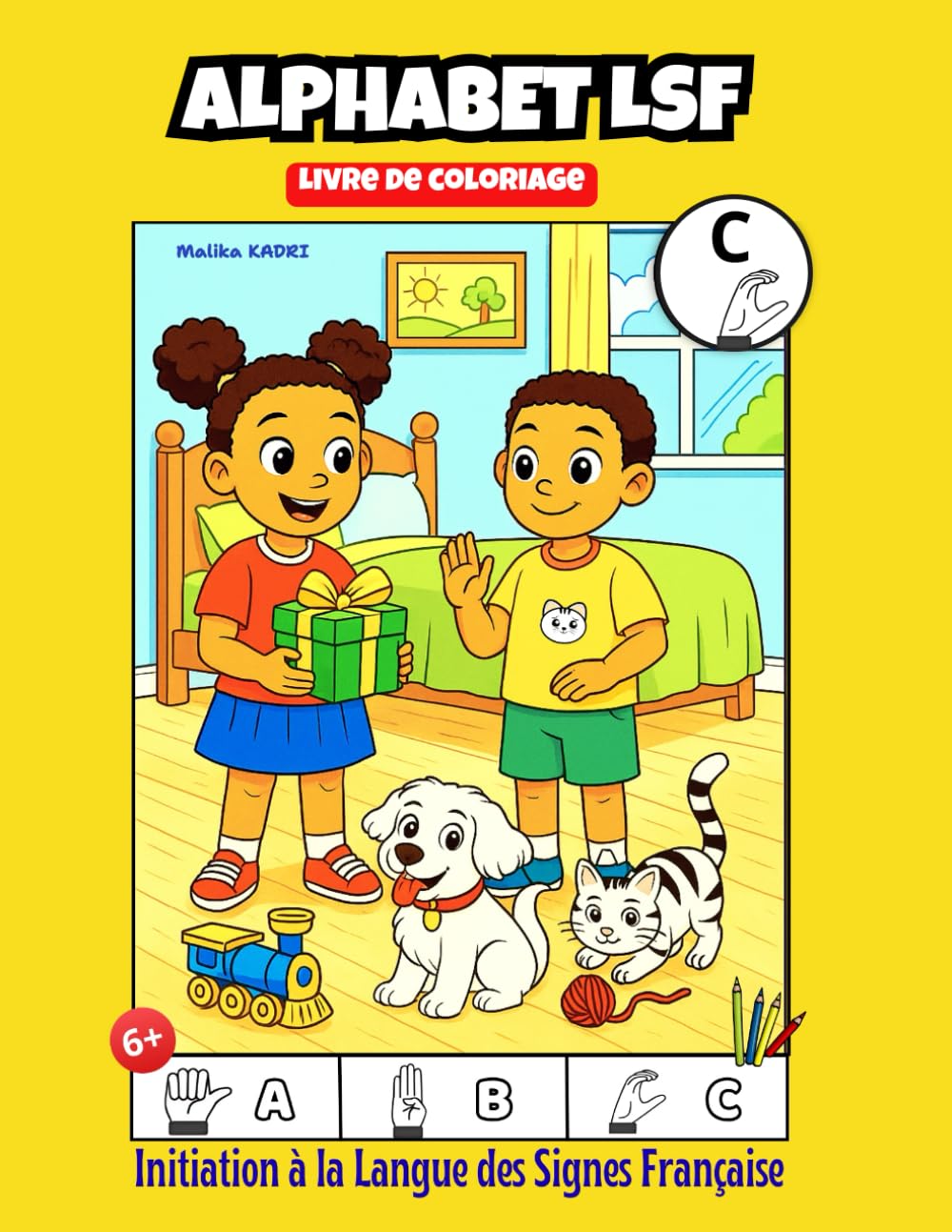 jaquette album ALPHABET LSF - Livre de coloriage: Initiation à la Langue des Signes Française. Enfants 6 ans et +, malentendants , entendants, et à tous les curieux de LSF