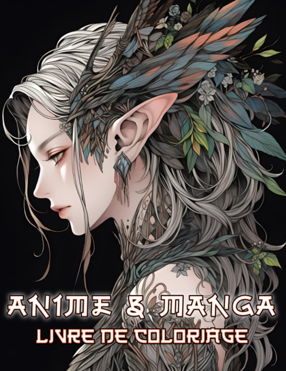 jaquette album Livre De Coloriage Anime & Manga: Plongez-vous dans le monde captivant des portraits japonais, où les dragons, les oiseaux, les lions, les fleurs et ... coloriage mettant en valeur les filles kawaii