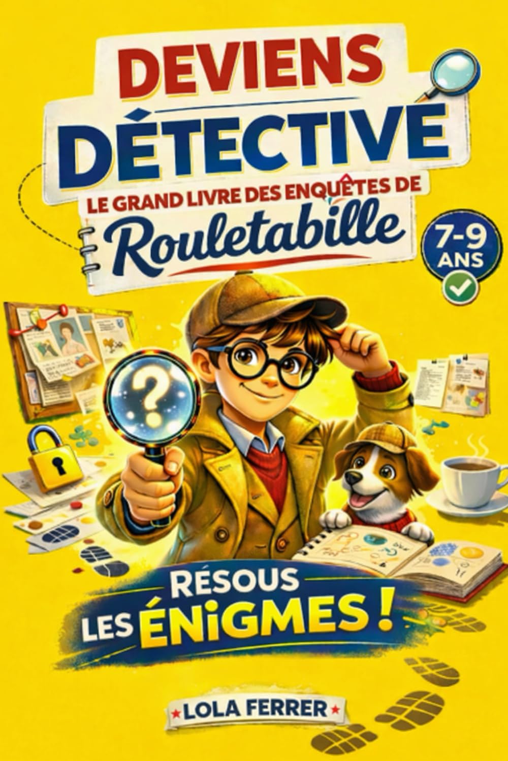 jaquette album Deviens Détective – Le Grand Livre des Enquêtes de Rouletabille: 40 enquêtes interactives de déduction, cryptographie et labyrinthes pour enfants 7-9 ans
