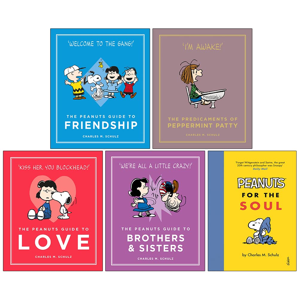 Peanuts Guide to Life Collection 5 livres de Charles M. Schulz (Le guide Peanuts de l'amitié, Les situations difficiles de la galette de menthe poivrée, L'amour, les frères et sœurs, Les cacahuètes p